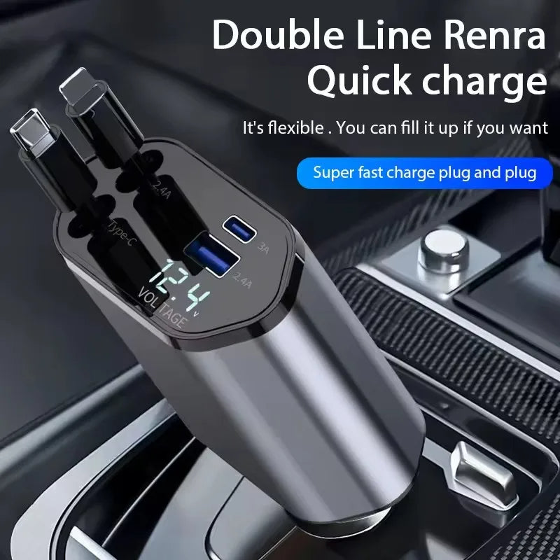 4 In 1 Retractable Car Charger 120W