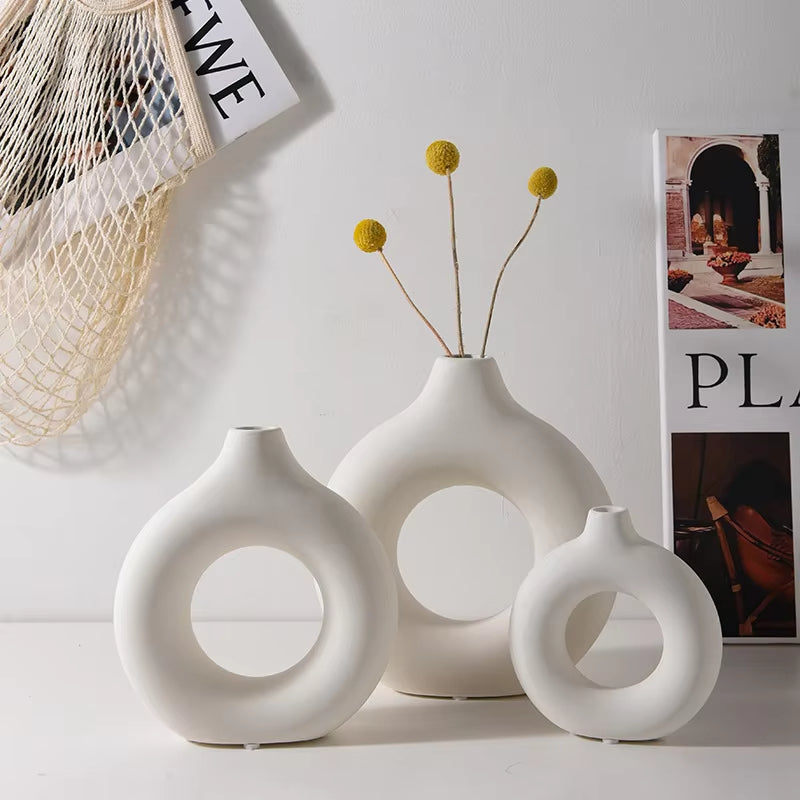 Nordic White Flower Vase Designed Plastic Plant Pot Flower