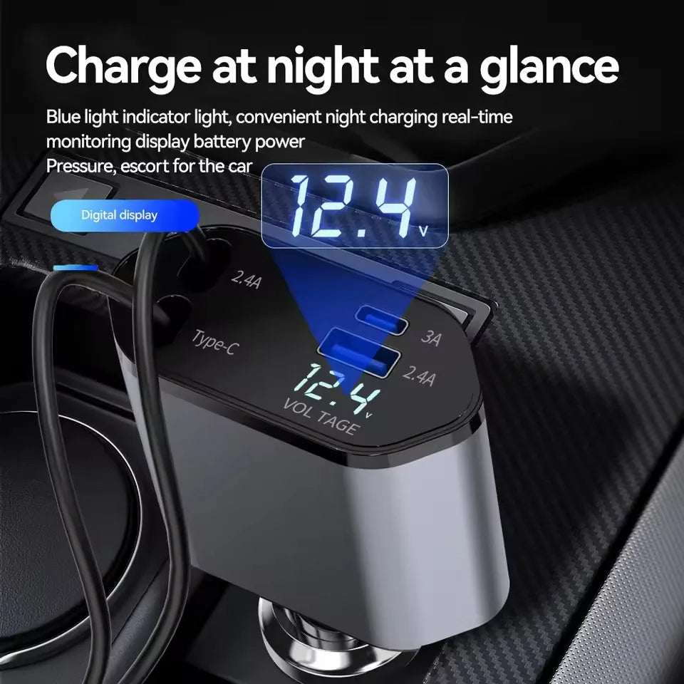 4 In 1 Retractable Car Charger 120W