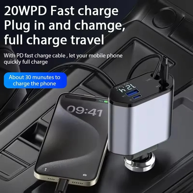 4 In 1 Retractable Car Charger 120W