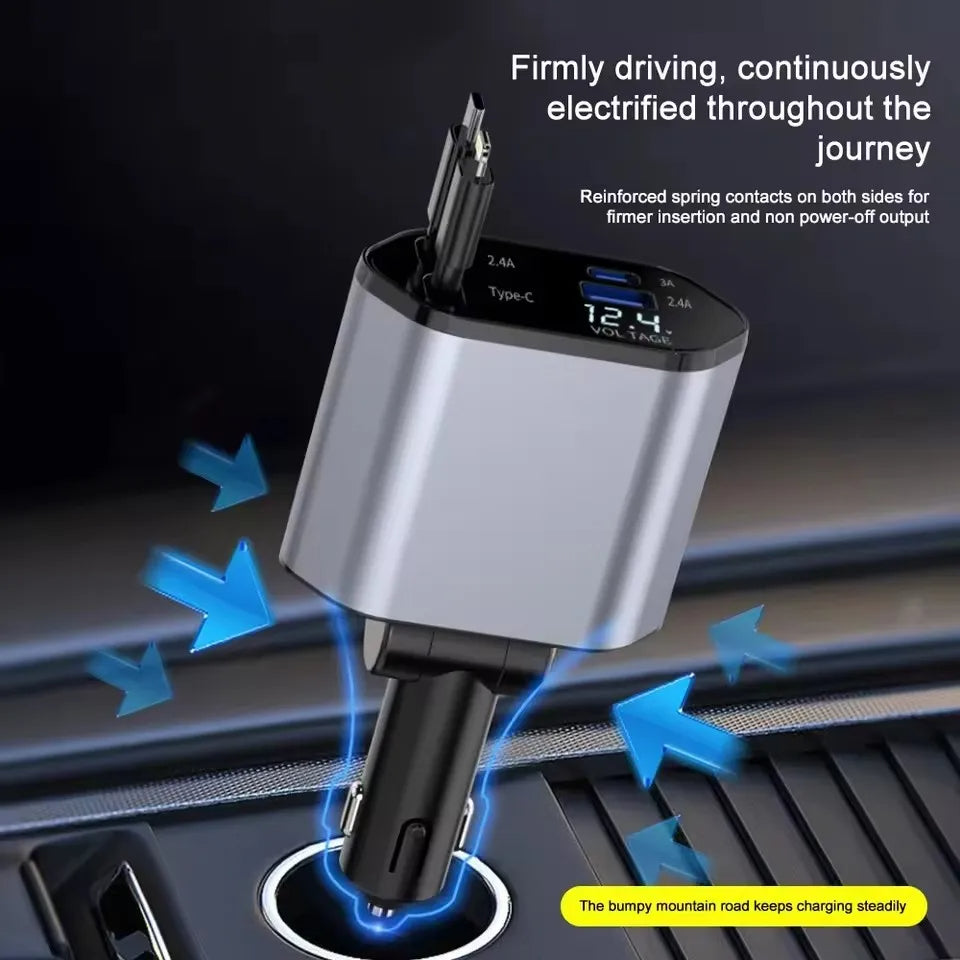 4 In 1 Retractable Car Charger 120W