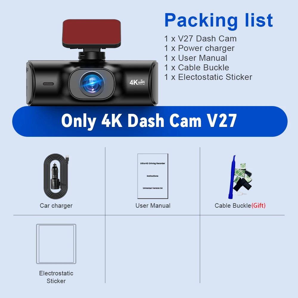 Dash Cam Dual Lens 4K UHD Recording